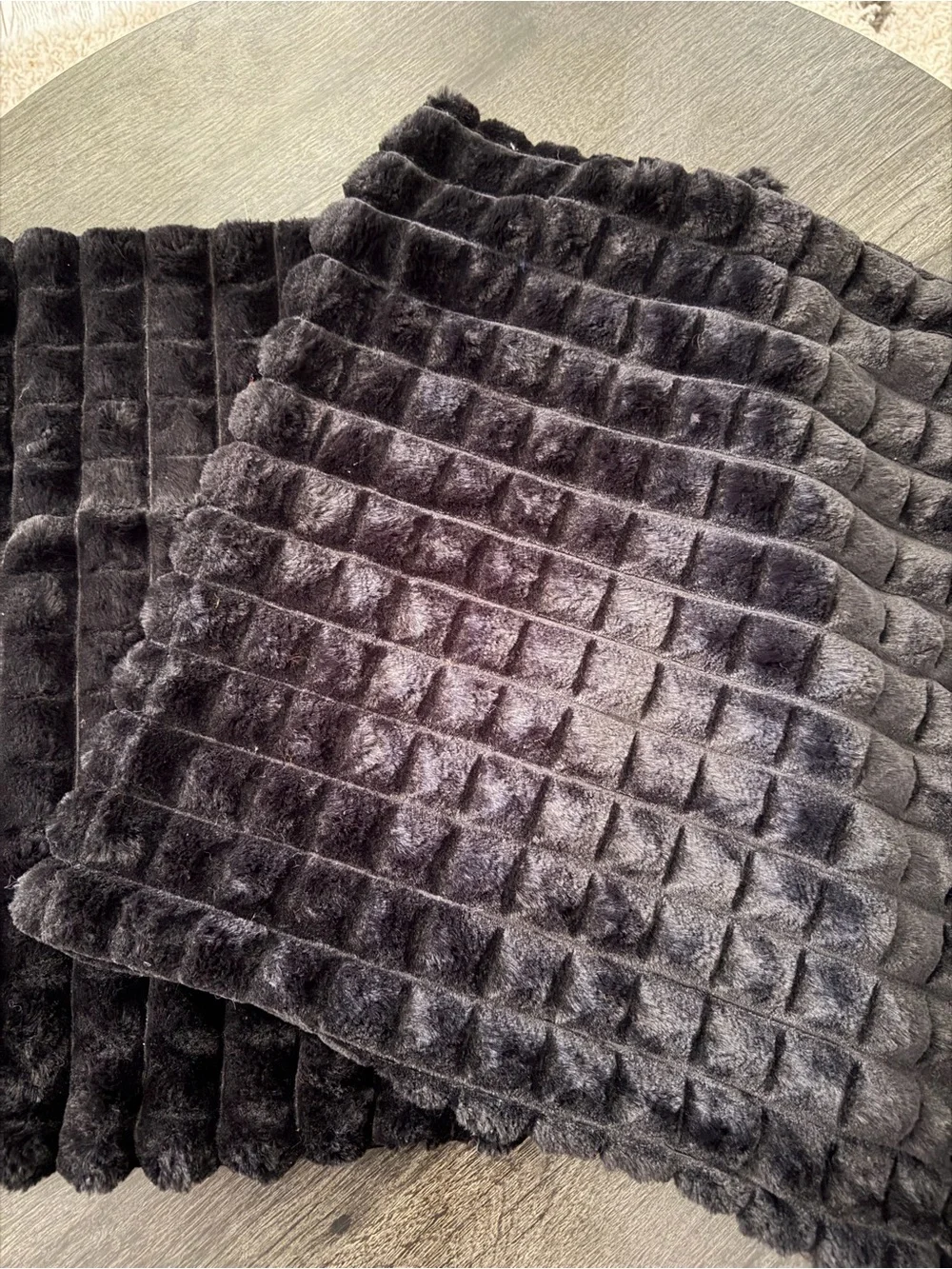 Black Plush Ribbed Throw Pillow Covers